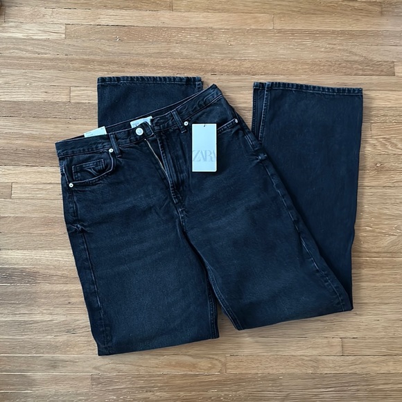 BRAND NEW ZARA Split Wide Leg TRF Black Jeans - Picture 1 of 4